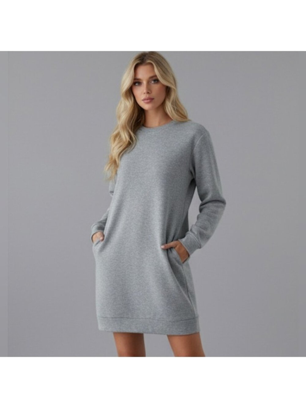 Grey Sweatshirt Dress With Pockets